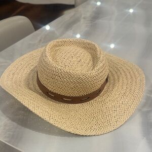 Frye Natural Straw Hat with Brown Leather Band